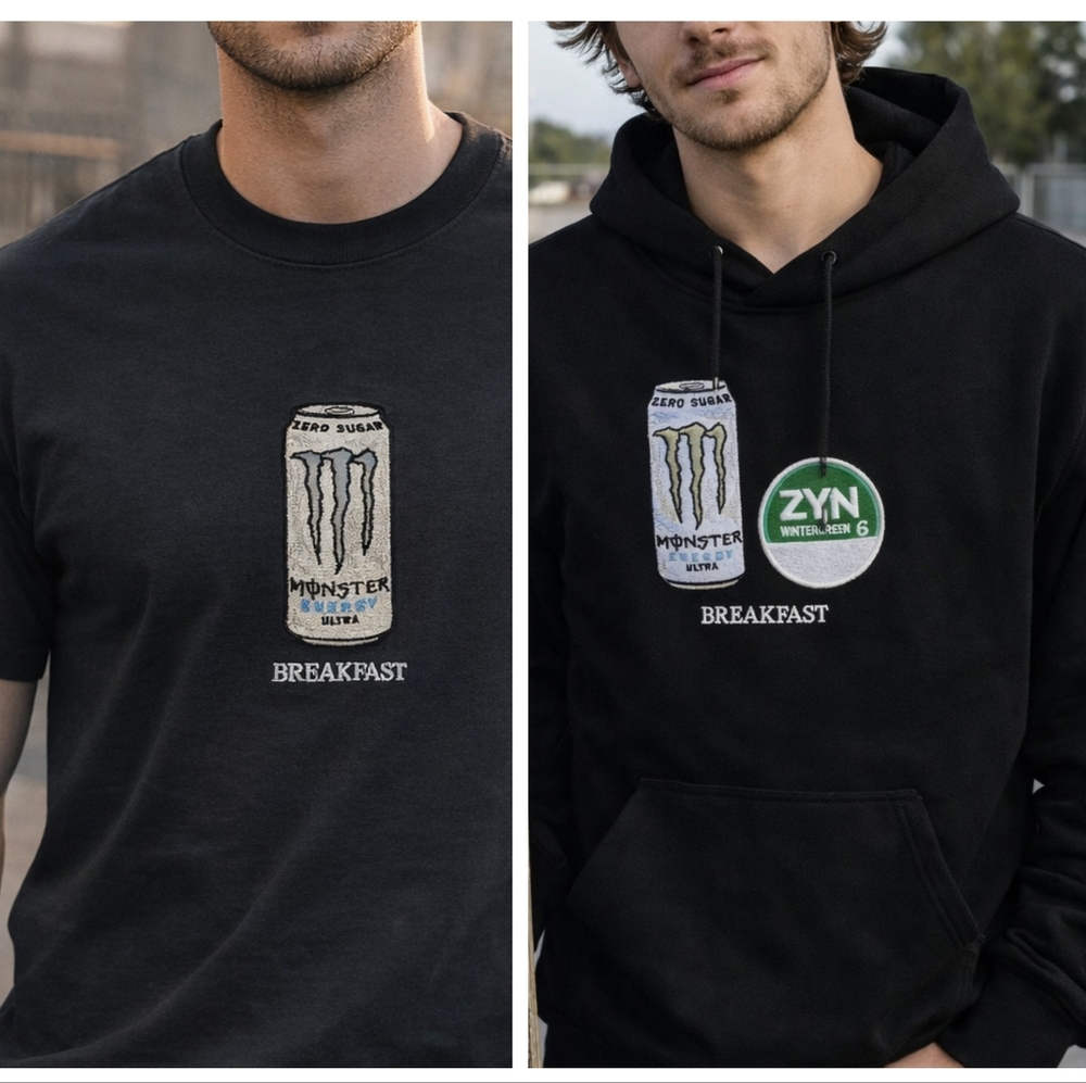 Men's Black White Monster & Zyn Hoodie & T Shirt Size XL NWT